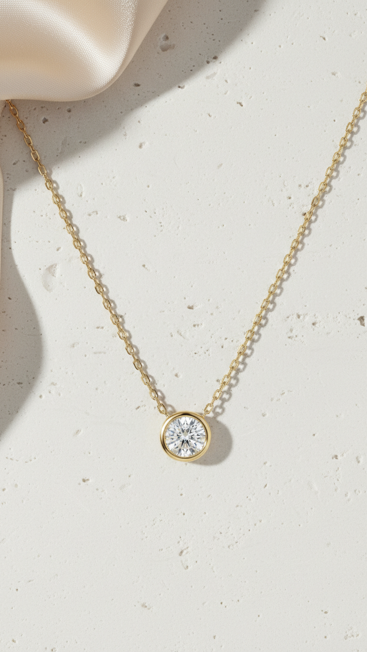 Round Bezel Set Diamond Necklace
