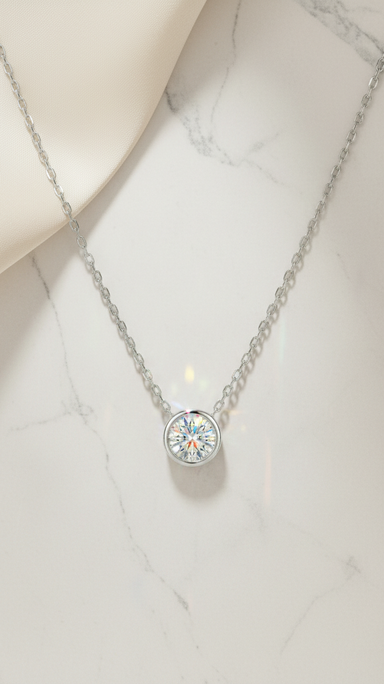 Round Bezel Set Diamond Necklace