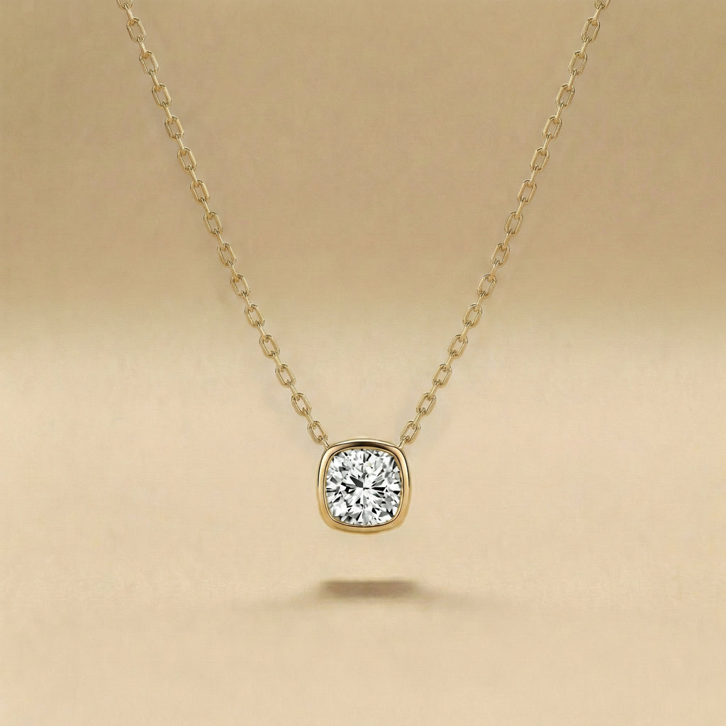 Princess Cut Bezel Set Diamond Necklace