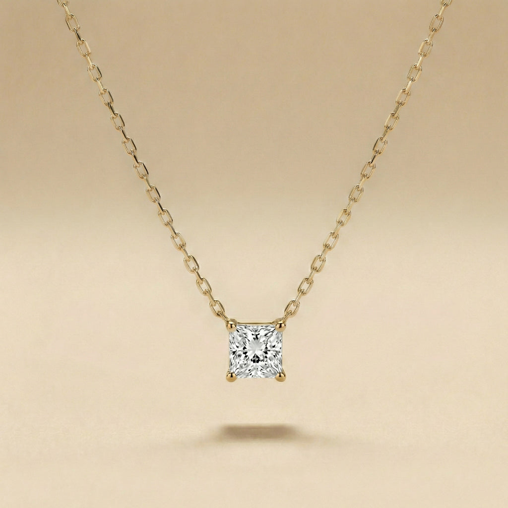 Princess Cut Solitaire Diamond Necklace
