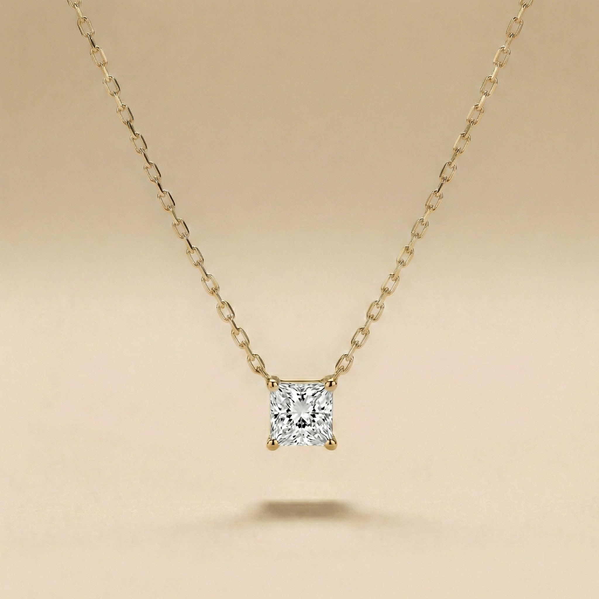 Princess Cut Solitaire Diamond Necklace