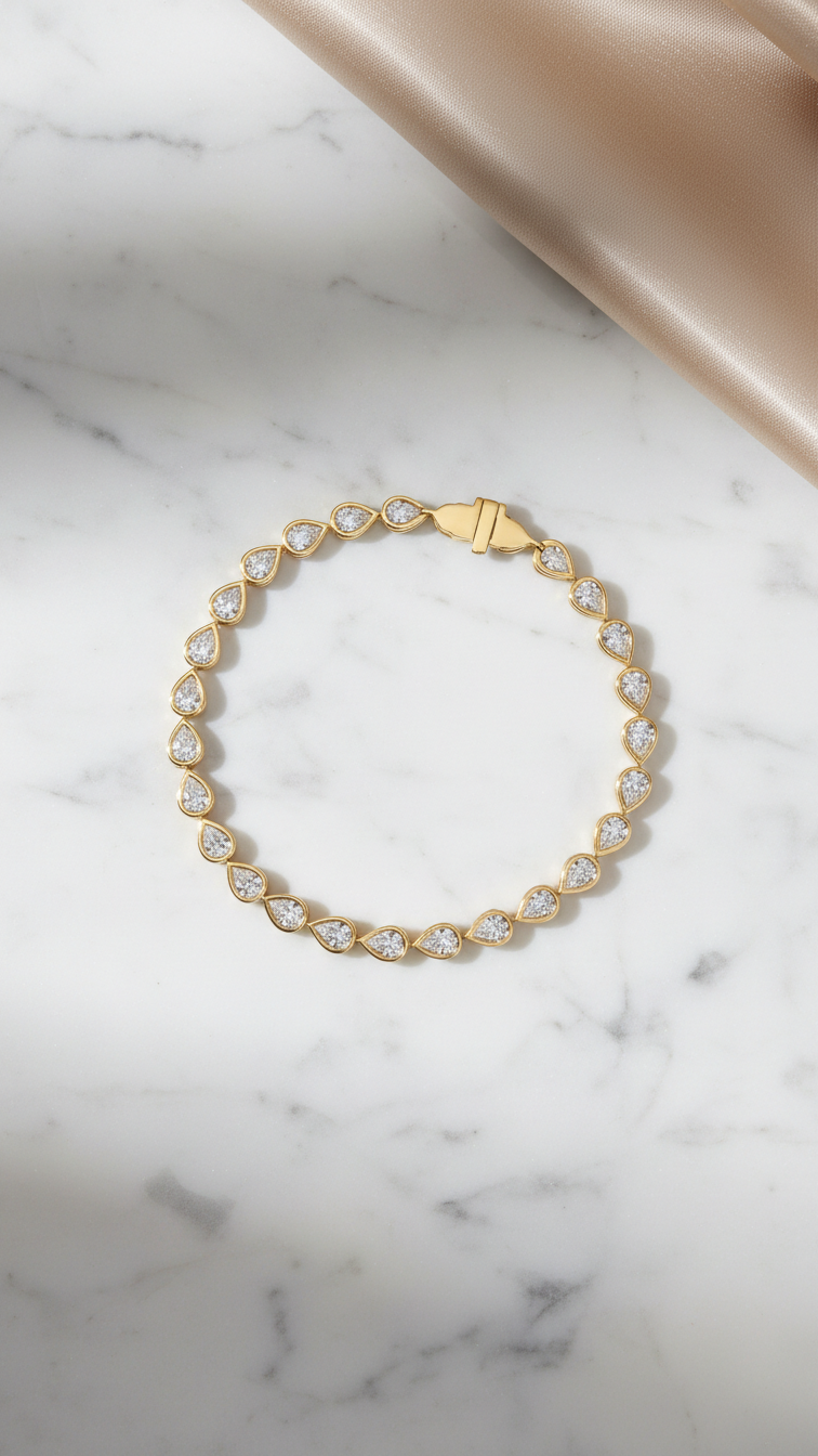 Teardrop Cut Diamond Bezel Tennis Bracelet