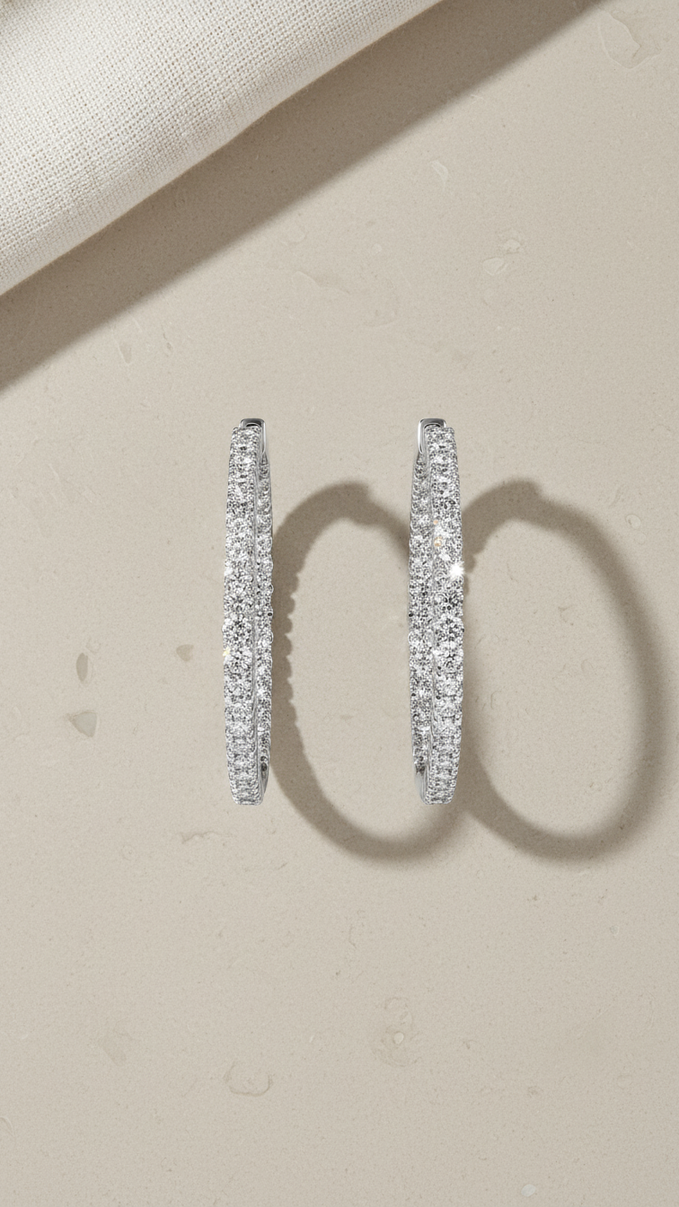 Round Cut Inside-Out Diamond Hoop Earrings