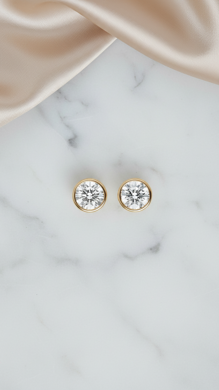 Round Brilliant Bezel Set Diamond Stud Earrings