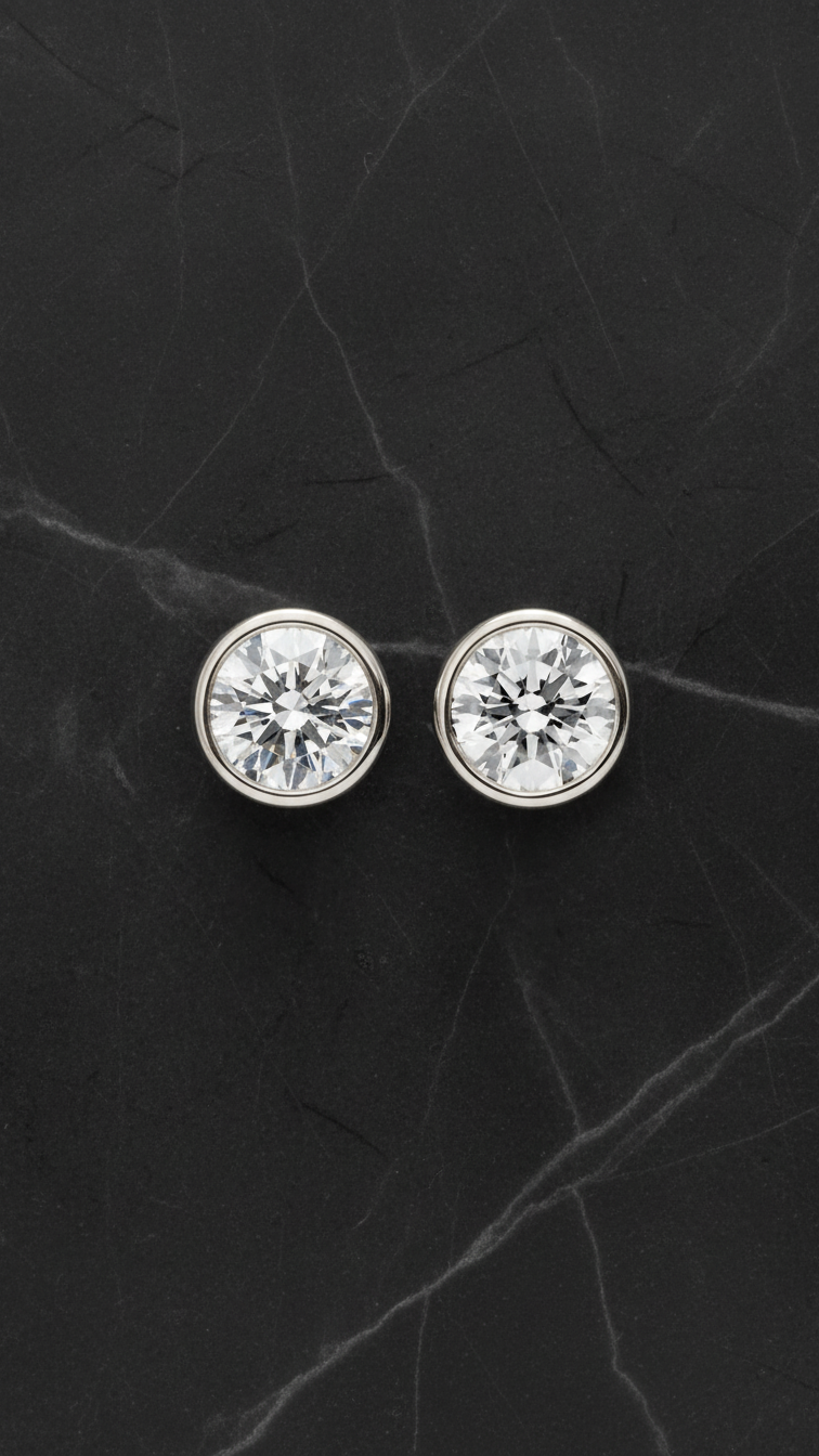 Round Brilliant Bezel Set Diamond Stud Earrings