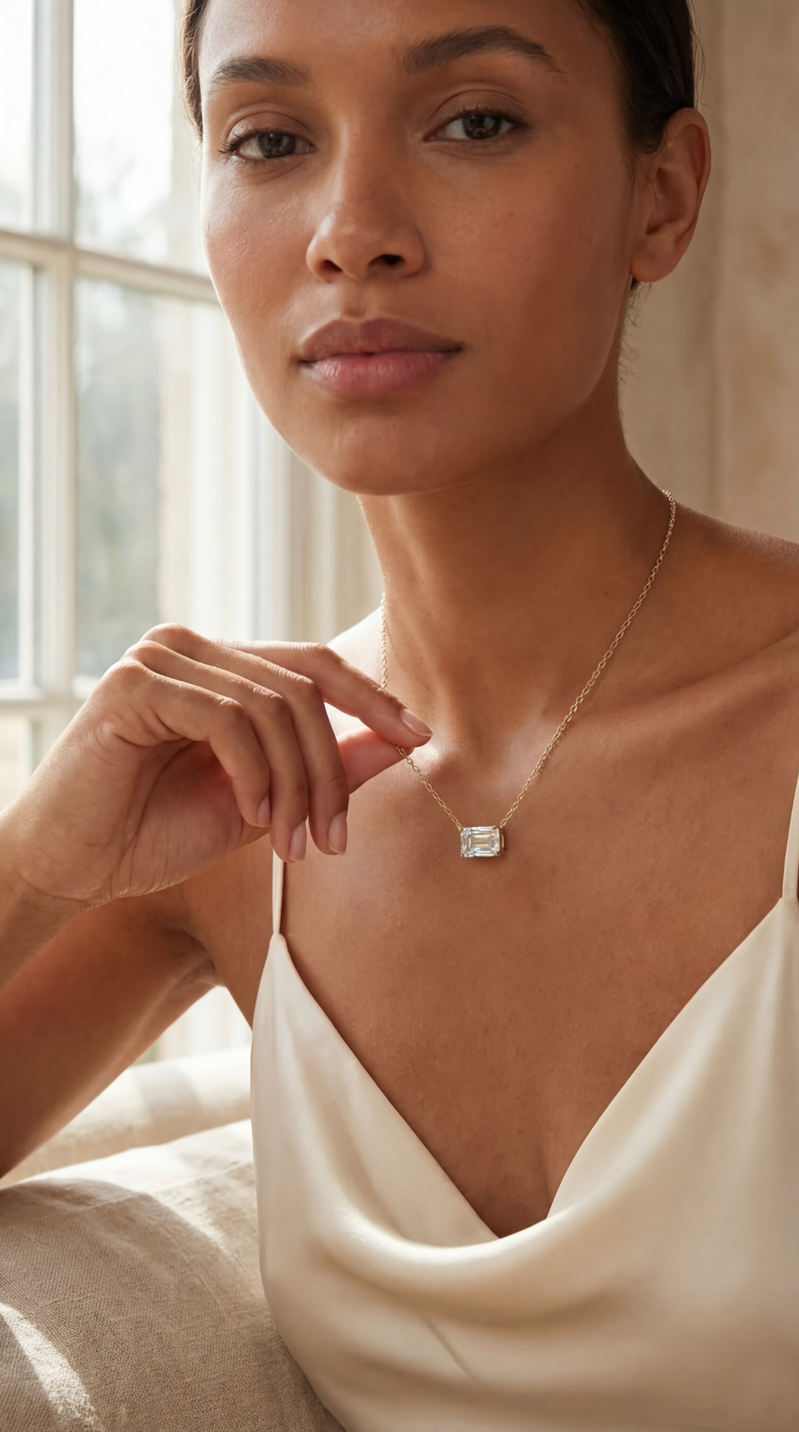 Emerald Cut Solitaire Diamond Necklace